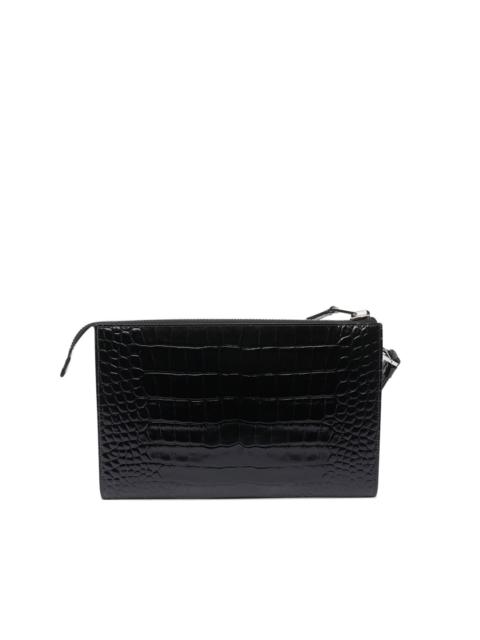 zip-fastening leather clutch bag