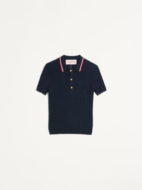 VALENTINO RIBBED COTTON POLO SHIRT WITH EMBOSSED DETAIL