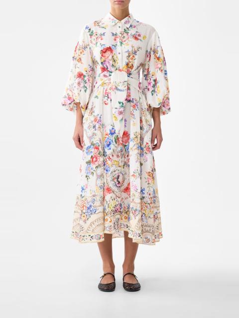 WAIST TIE SHIRT DRESS WITH BUBBLE SLEEVE