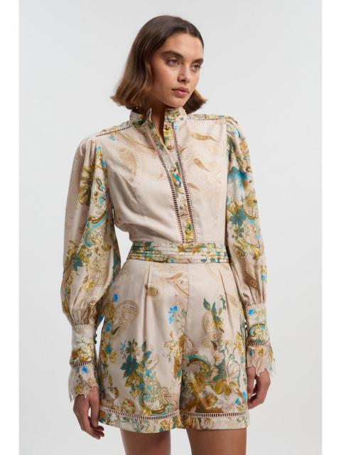 Tall Voile Floral Border Print Woven Playsuit With Ladder Lace Trim