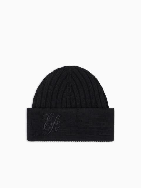 RIBBED WOOL BEANIE WITH EA SIGNATURE EMBROIDERY