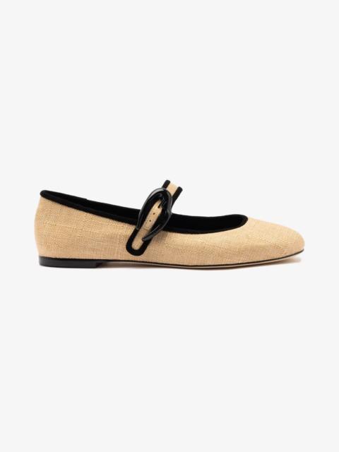 Verona Ballet Flat In Beige Raffia and Black Trimming