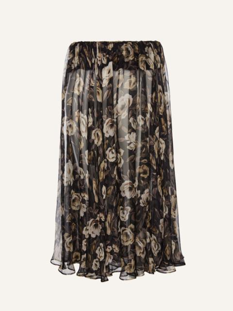 Sheer midi skirt in black print