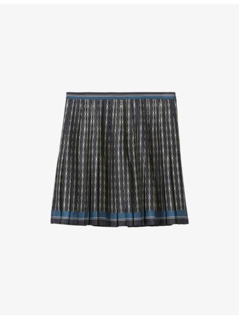 Pleated Branded-Print Woven Mini Skirt