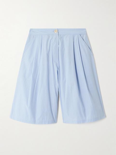 Striped Pleated Cotton-poplin Shorts