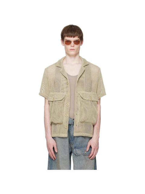 Khaki Crochet Knit Short Sleeve Cargo Shirt