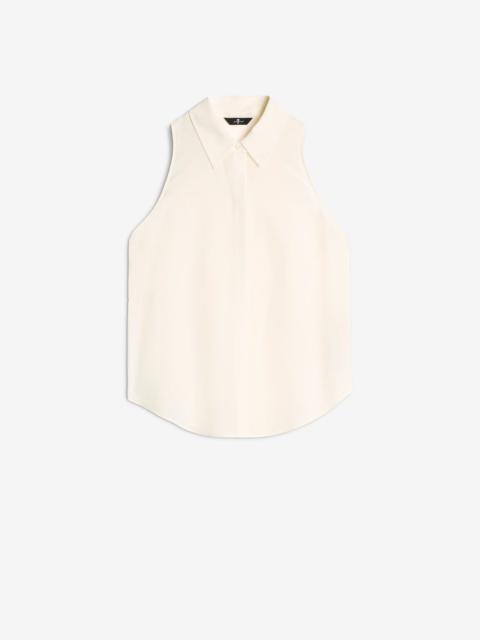 Sleeveless Silk Button Down in Ivory