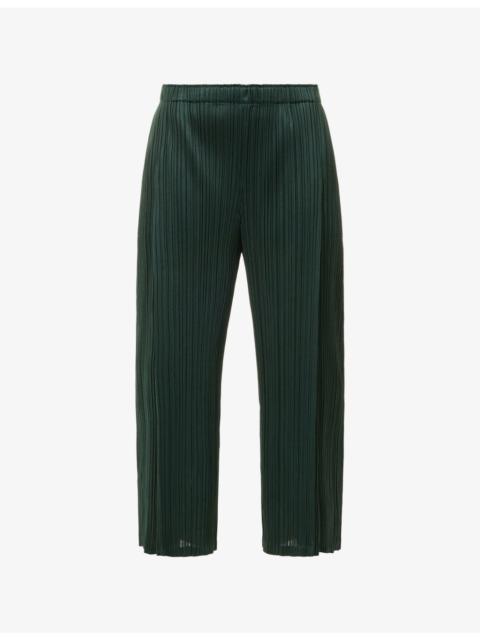 Barrel-Leg Plisse Knitted Trousers