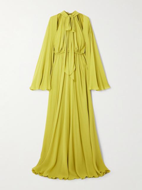 Pussy-bow Cape-effect Gathered Crepe Gown