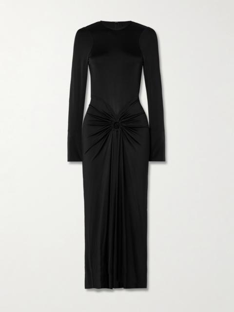 Gathered Satin-jersey Midi Dress