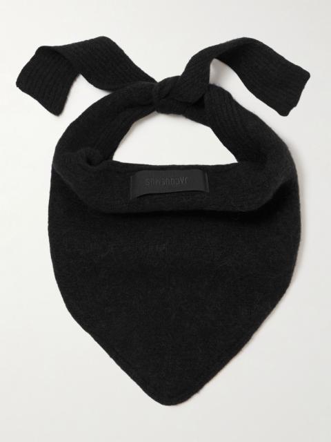 Logo-appliquéd brushed-knit scarf Black