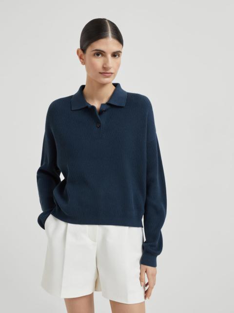 Cotton English rib knit polo shirt with monili