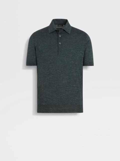 DARK GREEN MÉLANGE SILK CASHMERE AND LINEN POLO SHIRT