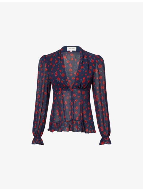Reformation x Nara Smith Rose-Print V-Neck Woven Blouse