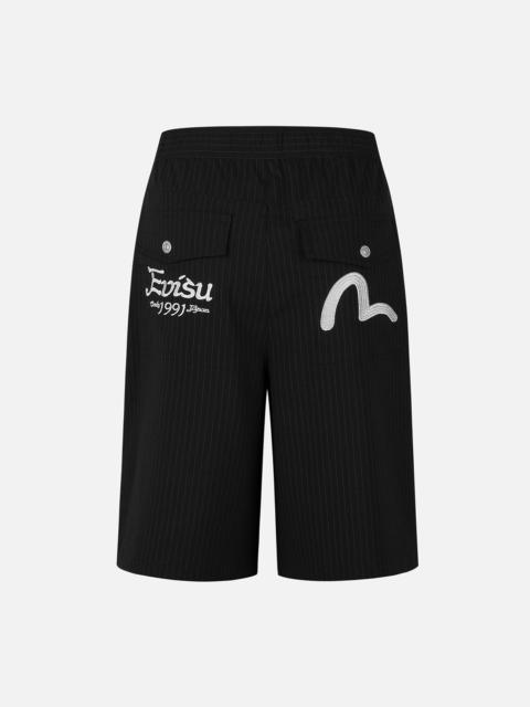 Seagull and Logo Embroidery Fashion Fit Striped Woven Shorts