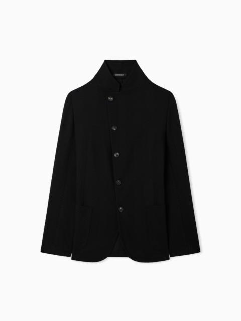 GURU COLLAR JACKET WITH OFF-CENTRE FASTENING IN 3D CHEVRON VIRGIN WOOL