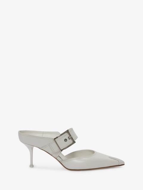 Punk Buckle Mule in Ivory/silver