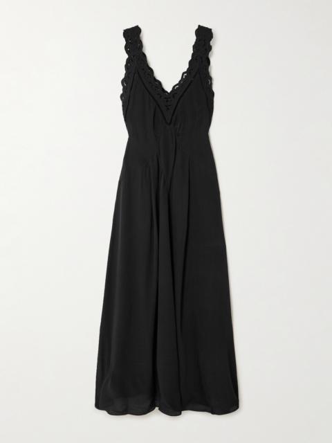 Freda Broderie Anglaise-trimmed Crepe Maxi Dress