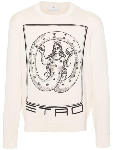 motif-embroidered cotton jumper