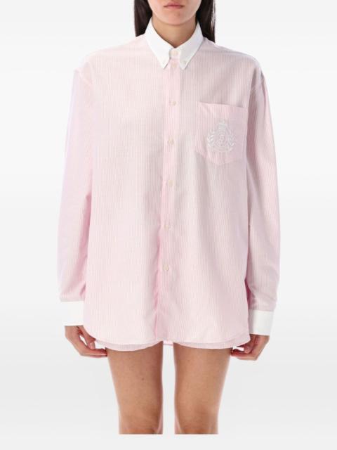 crest-embroidered striped shirt