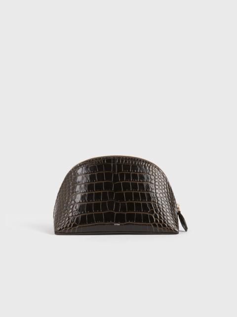 Small croco-embossed day pouch dark brown