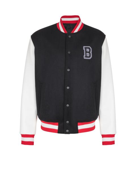 Varsity wool and faux leather jacket
