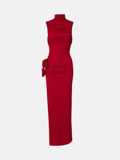 Floral-appliqué draped gown