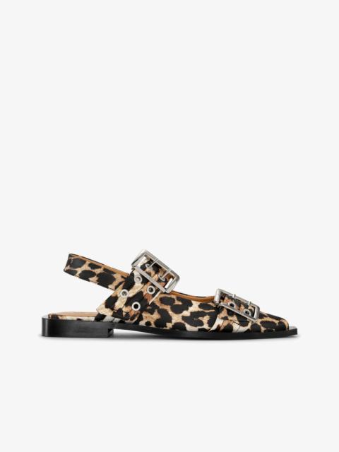 LEOPARD SATIN FEMININE BUCKLE BALLERINAS