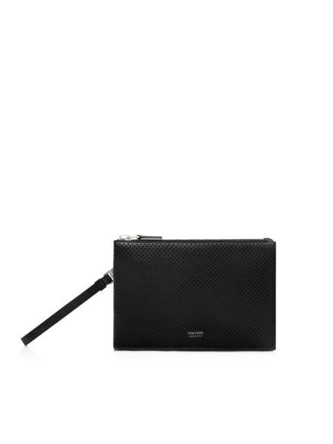 PERFORATED LEATHER MINIMAL SLIM POUCH WITH WRISTLET