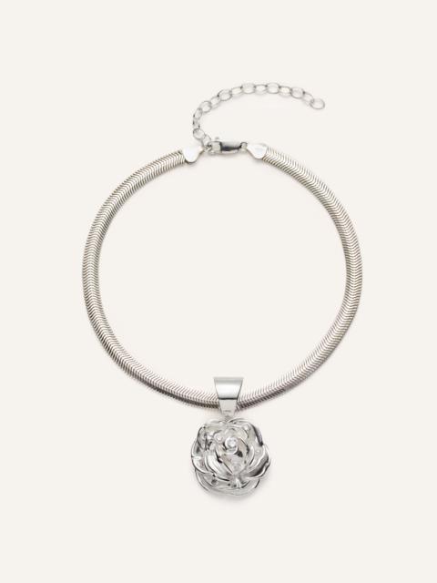 Rose pendant necklace in silver with crystals