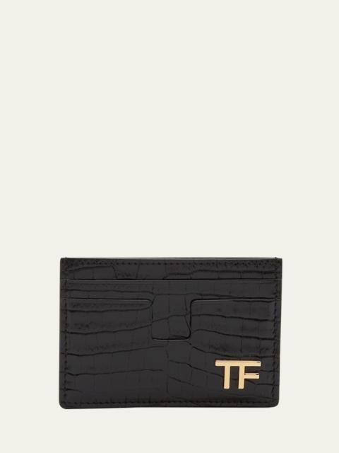 Men's T Line Alligator-Print Card Holder