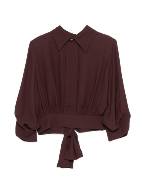 collar tie-waist blouse