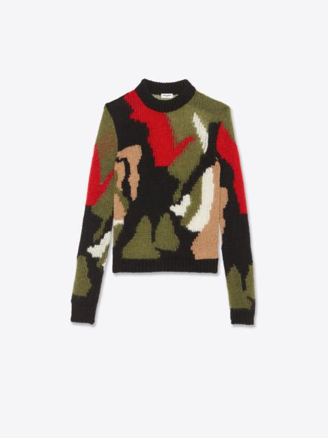 camo-print sweater in wool and mohair intarsia