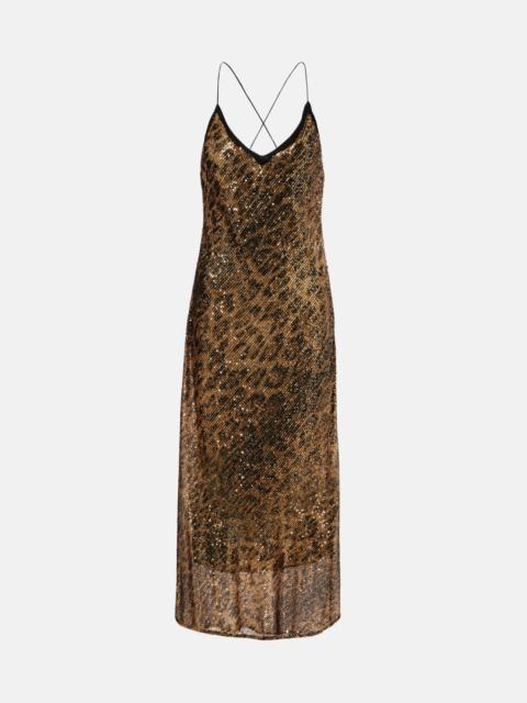 Leopard-print sequined slip dress