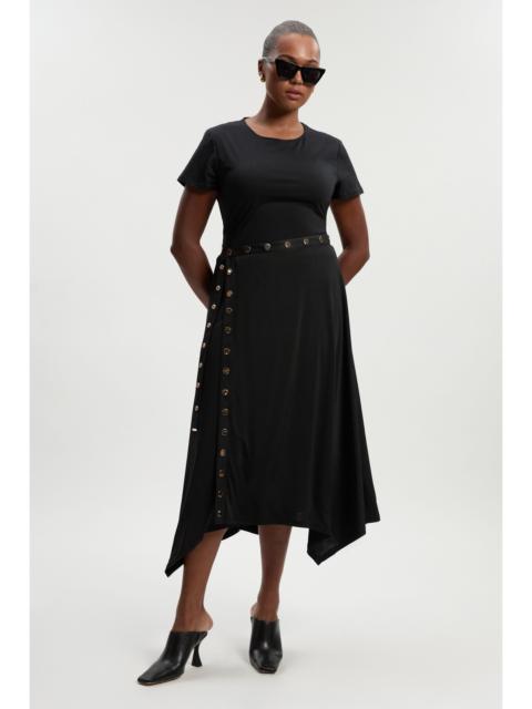 Plus Size Drapey Crepe Hanky Hem Eyelet Detail Maxi Skirt