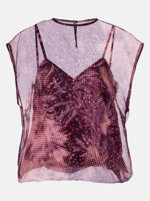Layered printed silk-blend top