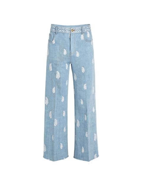 floral-embroidered jeans