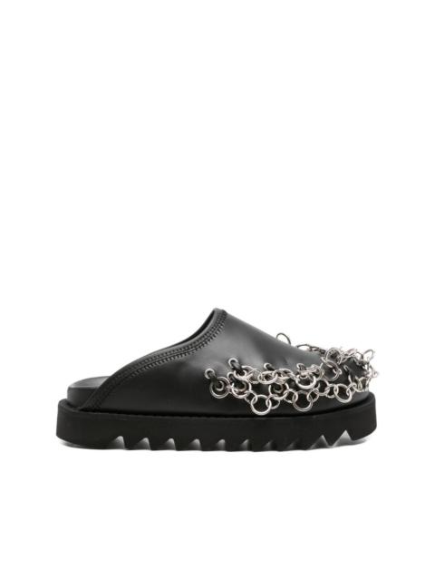 chain-embellished leather mules