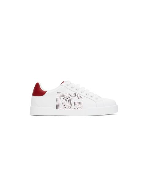 White & Red Calfskin Portofino Sneakers
