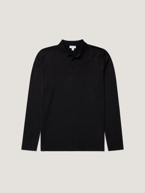 Sea Island Cotton Knit Long Sleeve Polo Shirt