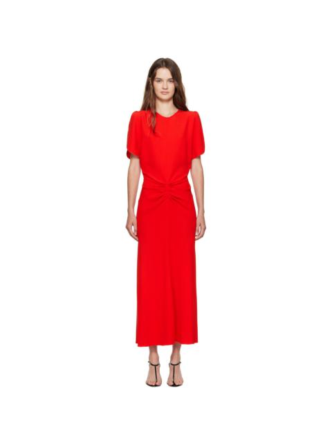 Red Gathered Waist Midi Dress