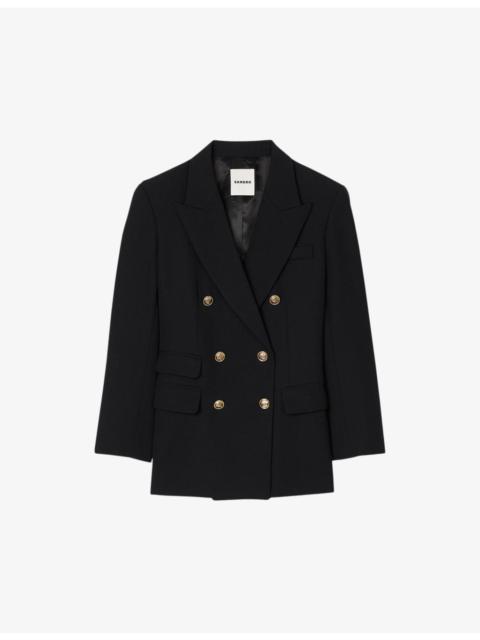 Lapel-collar double-breasted wool-blend blazer