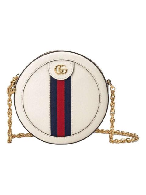 (WMNS) Gucci Ophidia Gold Logo Stripe Webbing Leather Chain Shoulder Messenger Bag Mini White 550618