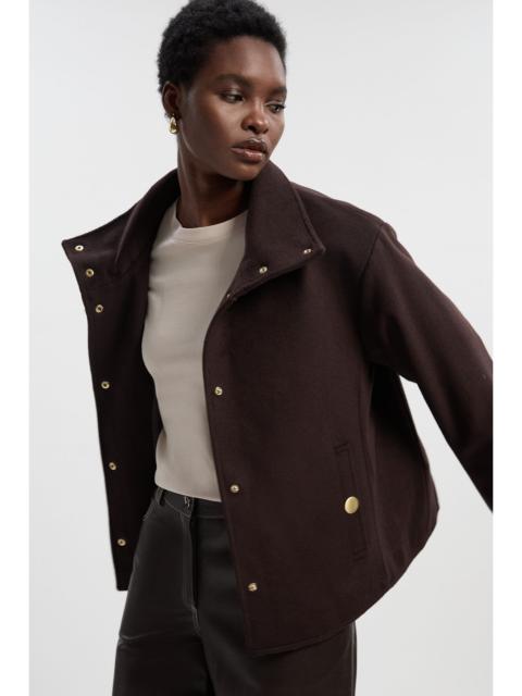 Brushed Wool  Funnel Neck Tailored Short Coat