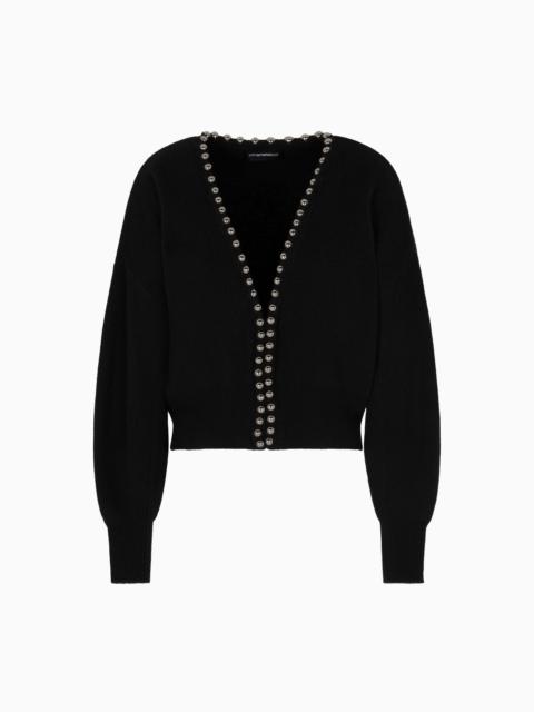 VIRGIN WOOL AND CASHMERE CARDIGAN WITH OVERSIZED METAL SPHERES