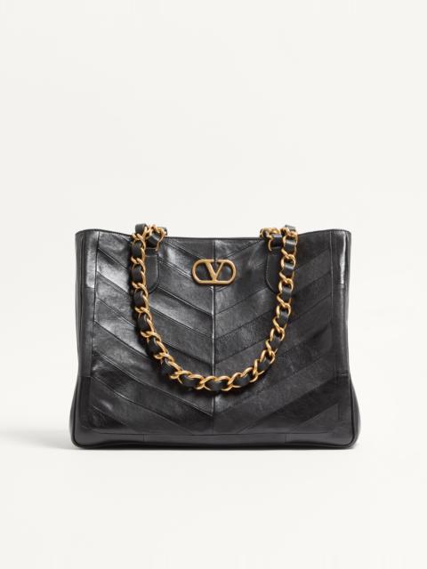 VALENTINO GARAVANI LASEINE SHOPPING BAG IN NAPPA LEATHER WITH A CHEVRON PATTERN
