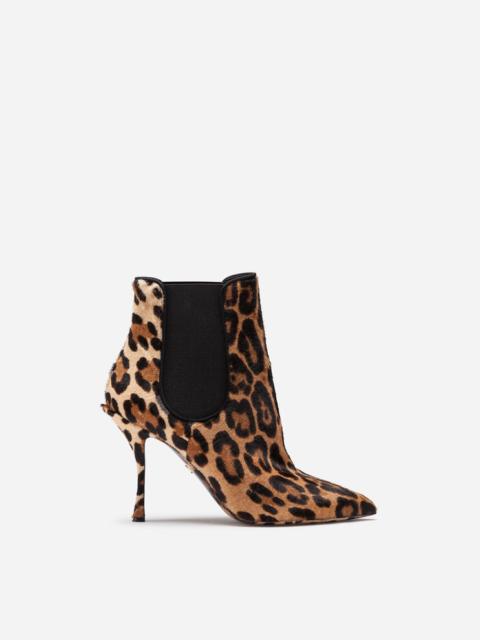 Leopard-print pony hair ankle boots