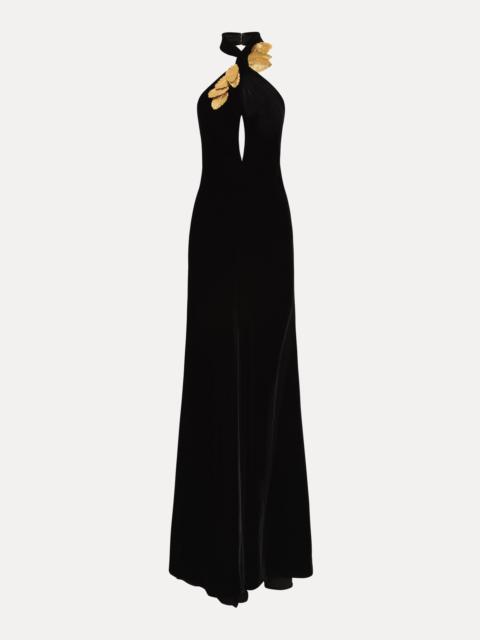 GOLD LEAF EMBROIDERED VELVET GOWN