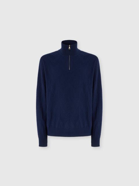 Half-Zip Sweater with Tone-on-Tone Zigzag Pattern