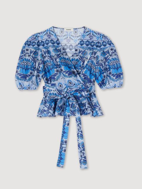 Cropped printed wrap top